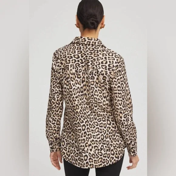 Chico's Blouse Top Size 1(M) Animal/Leopard Print Button-Down Long sleeve Cotton - Picture 2 of 11